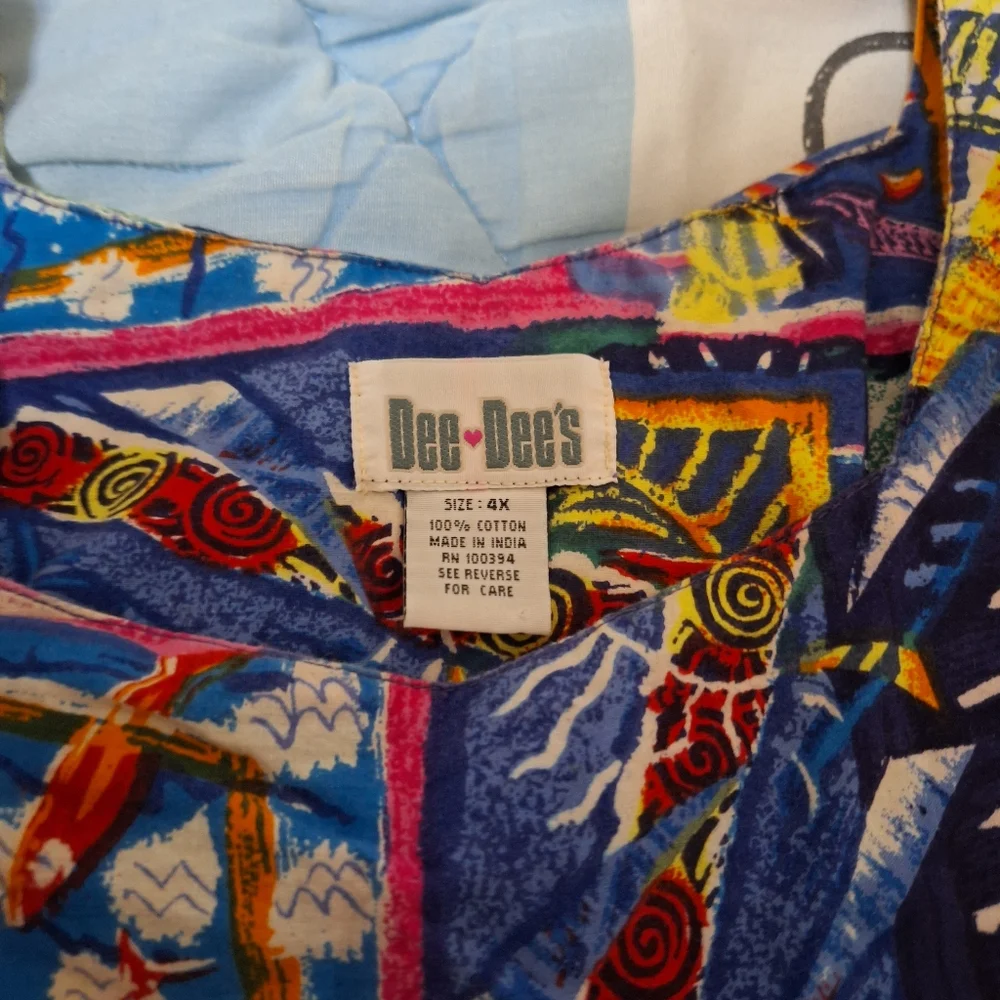 Vintage Dee Dees Abstract & Geometric Pattern Boho Mumu Dress Fun & Funky Sz 4X - Picture 2 of 6